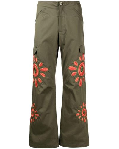 Bluemarble Embroidered Straight-leg Cargo Pants - Green
