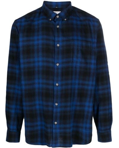 Woolrich Plaid-check Long-sleeve Cotton Shirt - Blue