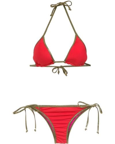 Amir Slama Bikini con ribete en tono dorado - Rojo