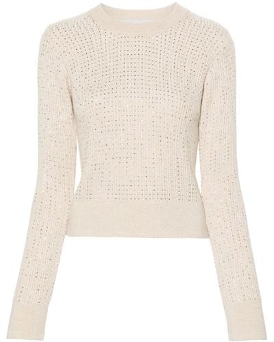 Golden Goose Crystal-embellished Ribbed-knit Sweater - Natural