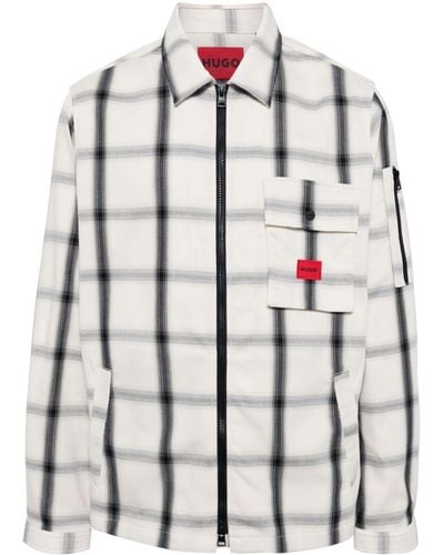 HUGO Check-print Cotton Bomber Jacket - Grey