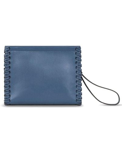 Etro Medium Whipstich-detail Leather Clutch Bag - Blue