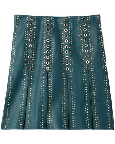 St. John Stud-embellished Leather Skirt - Green