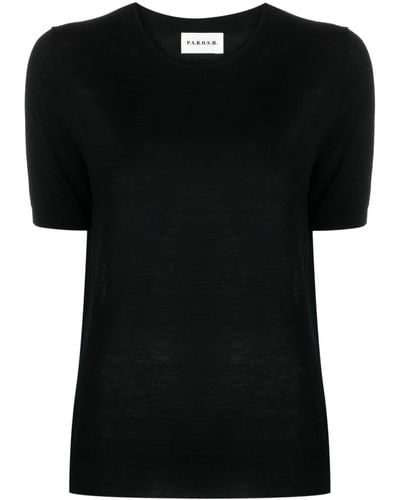 P.A.R.O.S.H. Fine-knit Short-sleeves Top - Black