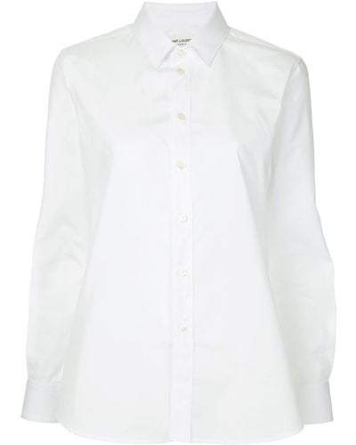 Saint Laurent Camisa con cuello de pico - Blanco