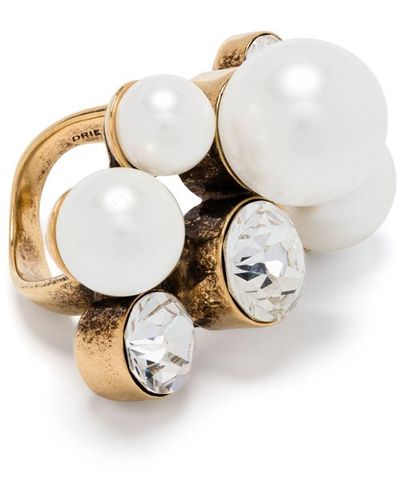 Dries Van Noten Rhinestones And Pearl-embellished Ring - White