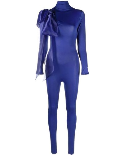 Atu Body Couture Bow-detail Long-sleeved Jumpsuit - Blue
