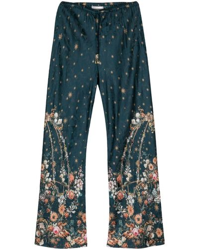 Camilla Floral-print Drawstring Pants - Blue