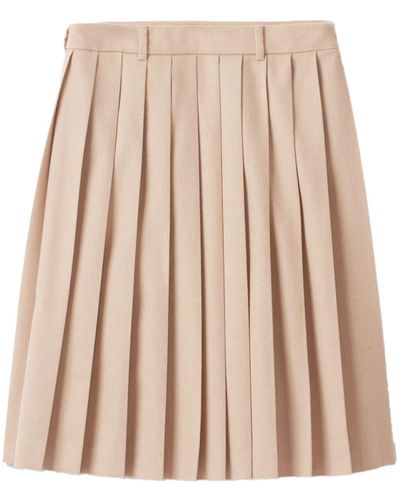 Miu Miu Pleated Velour Midi Skirt - Natural
