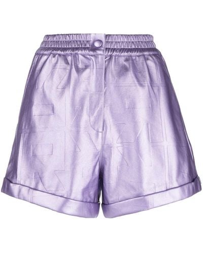 ROTATE BIRGER CHRISTENSEN Belina Embossed-logo Metallic Shorts - Purple