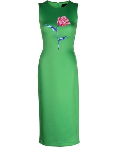 Cynthia Rowley Vestido midi sin mangas con estampado floral - Verde