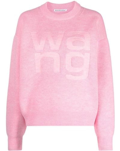 Alexander Wang Logo-debossed Crew-neck Sweatshirt - Roze
