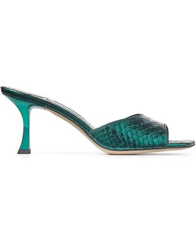 Jimmy Choo Val 70mm Snakeskin-effect Leather Mules - Green