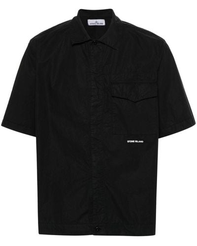 Stone Island Logo-embroidered Cotton Shirt - Black