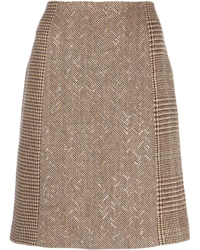 Ralph Lauren Collection Chevron Houndstooth-pattern Straight Skirt - Brown