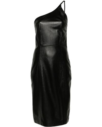 Manokhi Leren Midi-jurk - Zwart