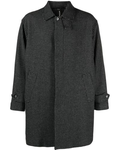Mackintosh Houndstooth-pattern Wool Coat - Black