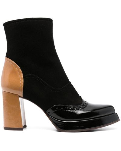 Chie Mihara 80mm Suede Panelled Leather Boots - Black