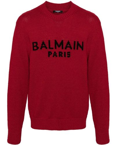 Balmain Pullover mit Intarsien-Logo - Rot