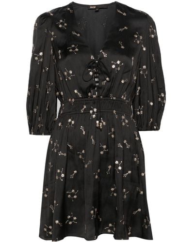 Maje Floral-sequinned A-line Minidress - Black