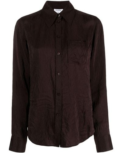 Filippa K Straight-collar Crinkle-finish Shirt - Black