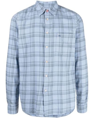 PS by Paul Smith Logo-embroidered Plaid Shirt - Blue