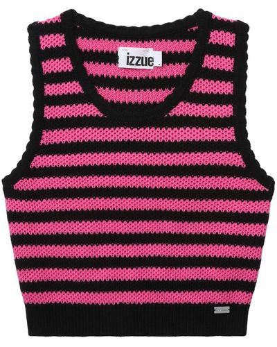 Izzue Knitted Striped Cotton Top - Red