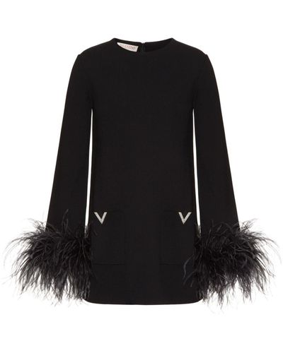Valentino Garavani V-detail Feather-trim Sweater - Black