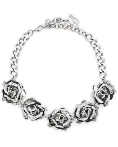 Blumarine Rose-detail choker necklace - Metallizzato