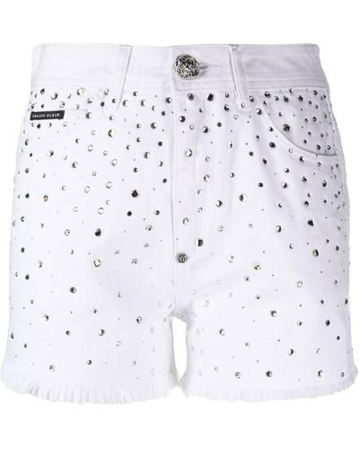Philipp Plein Logo-patch Crystal-embellished Shorts - White