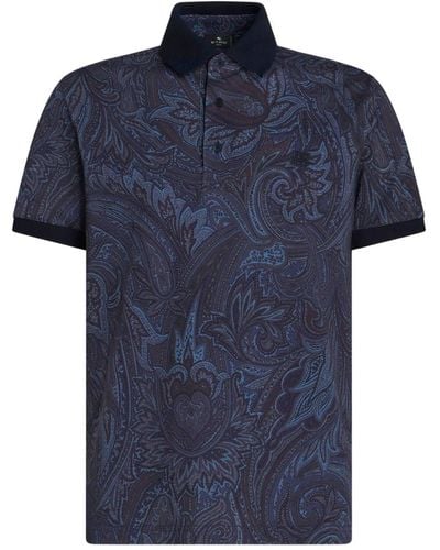 Etro Katoenen Poloshirt Met Paisley-print - Blauw