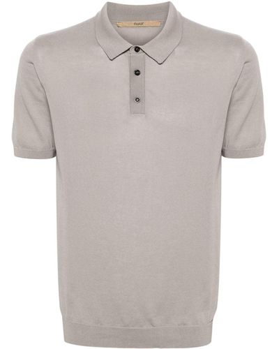 Nuur Fine-knit Polo Top - Gray