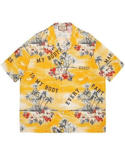 Gucci Camisa con estampado gráfico - Amarillo