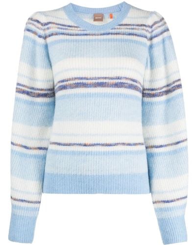 BOSS Stripe-pattern Crew-neck Sweatshirt - Blue