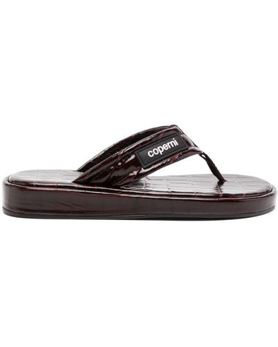 Coperni Crocodile-embossed Leather Flip Flops - Brown