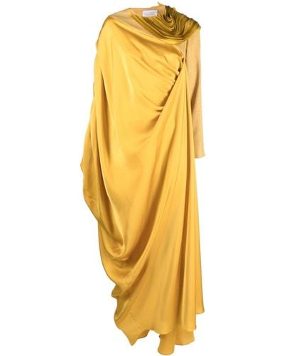 Gaby Charbachy Draped Asymmetric Long Dress - Yellow