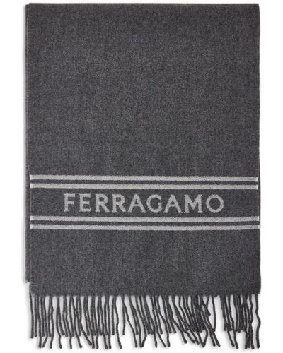 Ferragamo Logo-jacquard Cashmere Scarf - Grey