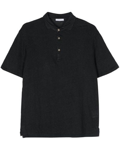 Boglioli Knitted Linen Polo Shirt - Black