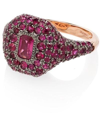 SHAY 18kt Rose Gold Pavé Ruby Pinky Ring - Multicolour