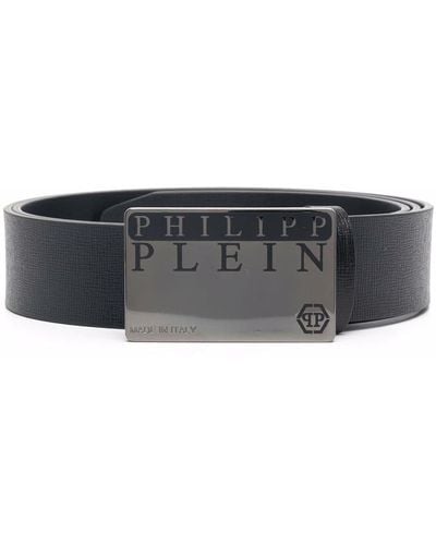 Philipp Plein Logo Buckle Leather Belt - Black