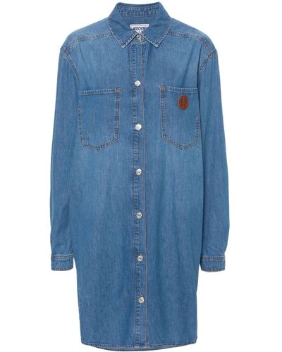 Moschino Jeans Peace Sign-embroidered Denim Midi Dress - Blue