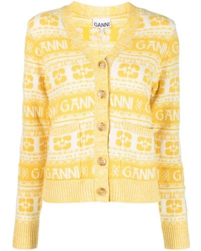 Ganni Cardigan mit V-Ausschnitt - Gelb