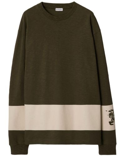 Burberry EKD-print stripe-detail cotton sweatshirt - Grün
