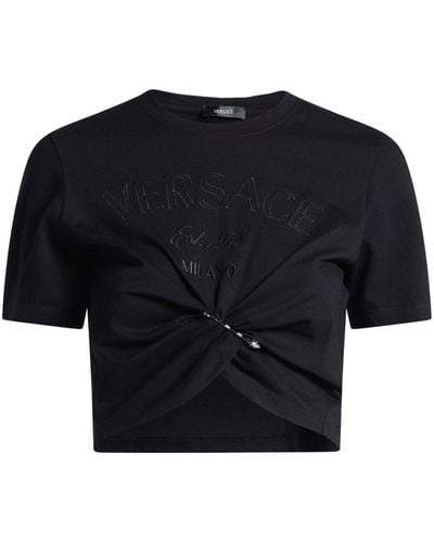 Versace T-Shirt mit Milano-Stickerei - Schwarz