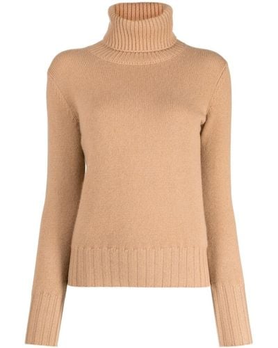 N.Peal Cashmere Ribbed-trim Roll-neck Sweater - Natural