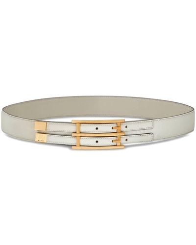 Etro Double-buckle Leather Belt - White