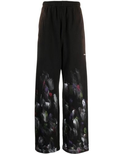 we11done Painterly-print Cotton Track Trousers - Black