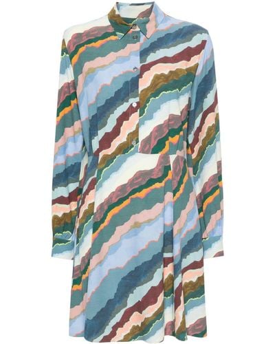 PS by Paul Smith Torn Stripe Crepe-texture Dress - Blue