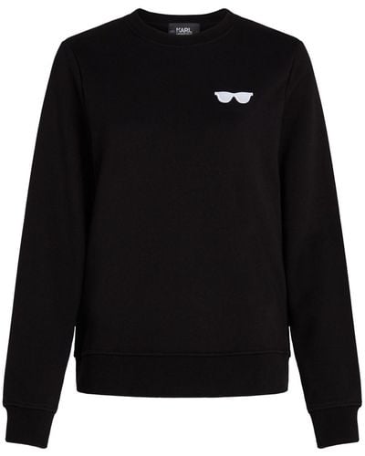 Karl Lagerfeld Sunglasses-embroidered Organic-cotton Sweatshirt - Black