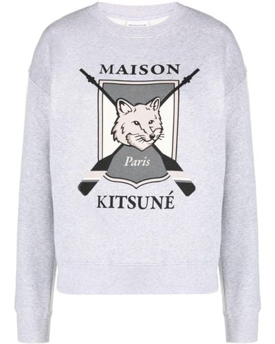 Maison Kitsuné Fox-motif Mélange Cotton Sweatshirt - Grey